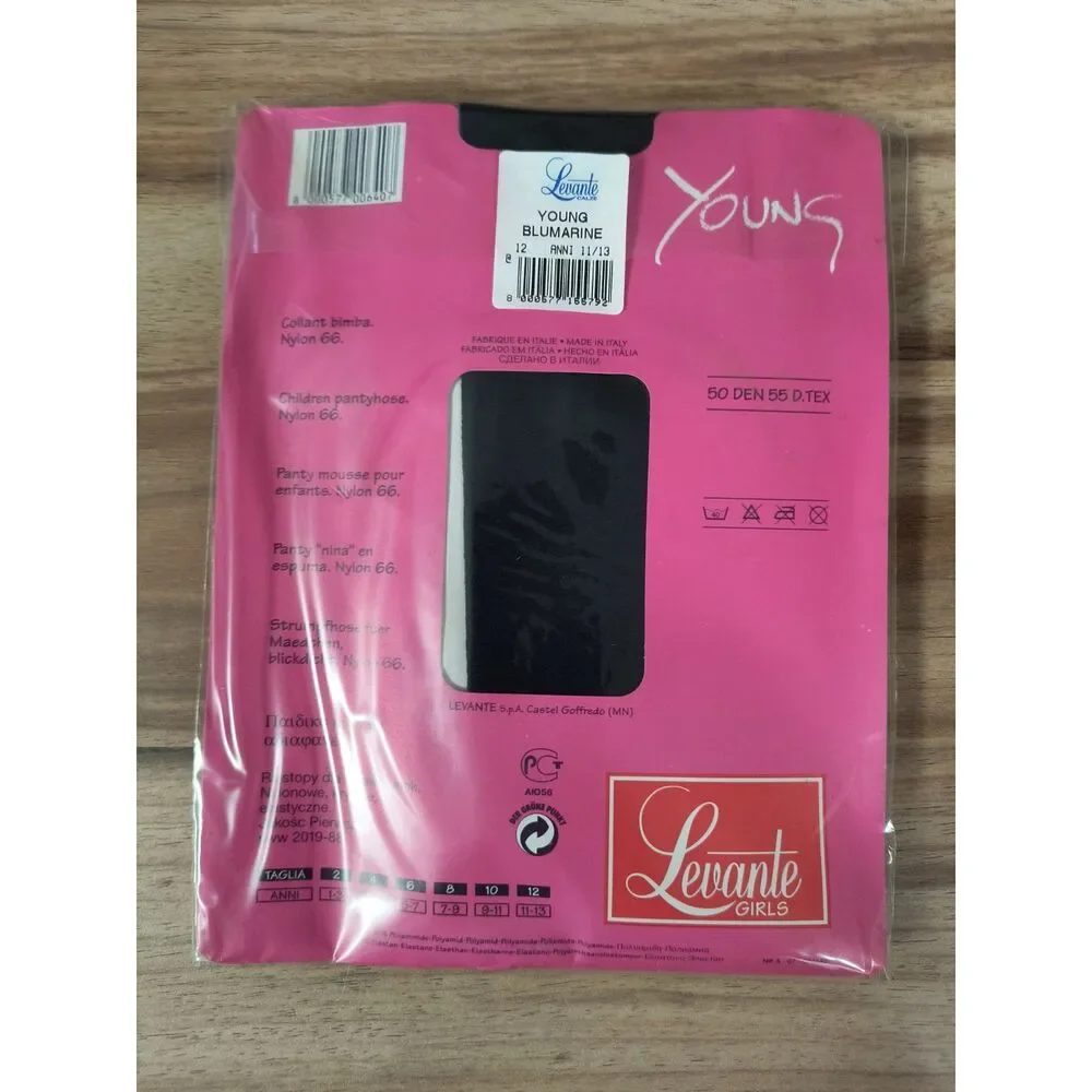 Levante Girls Pantyhose Navy Size 12 (Ages 11-13) 50 Denier Opaque Made in Italy